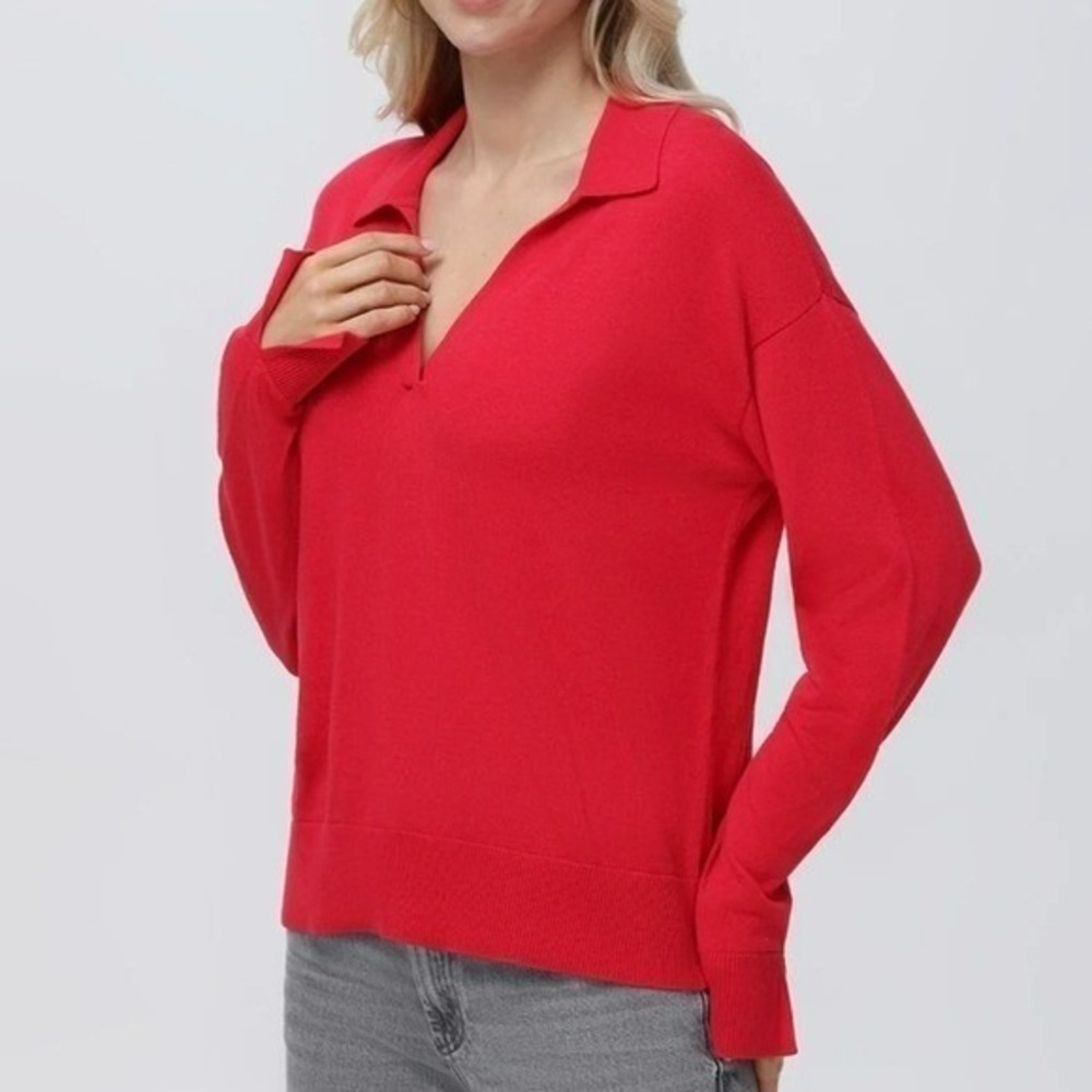 525 America NEW Cherry Red Maddi Johnny Collar V-neck Sweater SZ XL Nautical - Picture 7 of 13